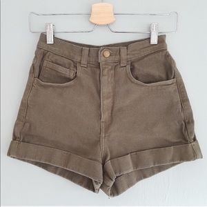 American Apparel Olive Bull Denim Shorts